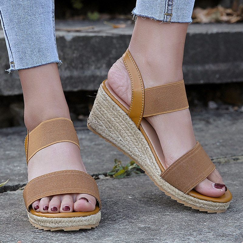 😍[May New]😍Womens Comfortable Elastic Two Bands Ankle Strap Wedge Sandals