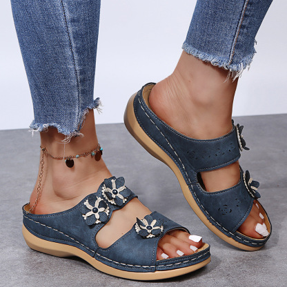 <Jun New>Women Comfortable Beach Shoes Hollow Flower Wedge Platform Roman Style Sandals