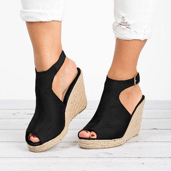 <Jun New>Women Espadrilles Wedges Open Toe Ankle Strap Sandals
