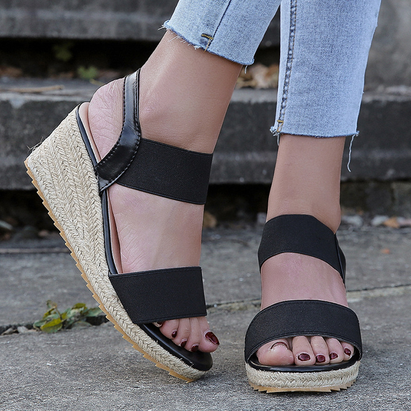 😍[May New]😍Womens Comfortable Elastic Two Bands Ankle Strap Wedge Sandals