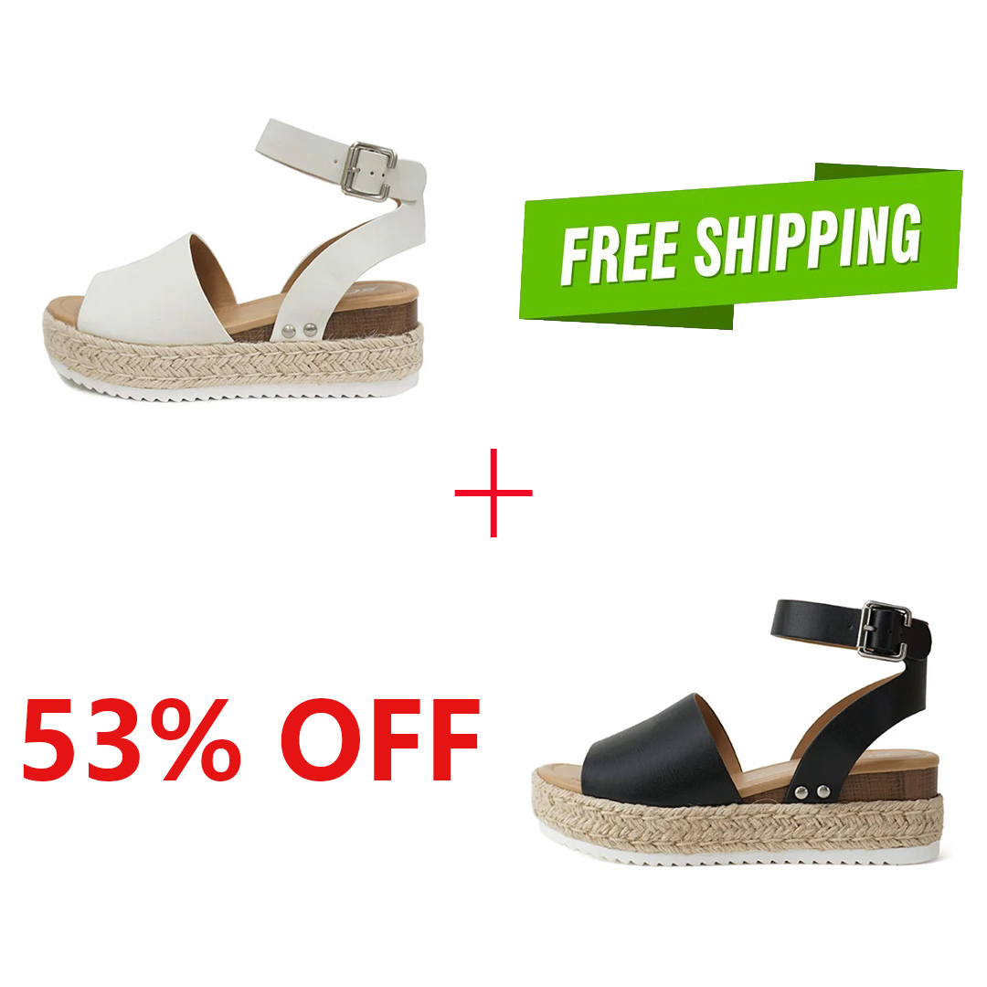 😍[May New]😍 Womens Buckle Ankle Strap Flatform Wedge Casual Sandals