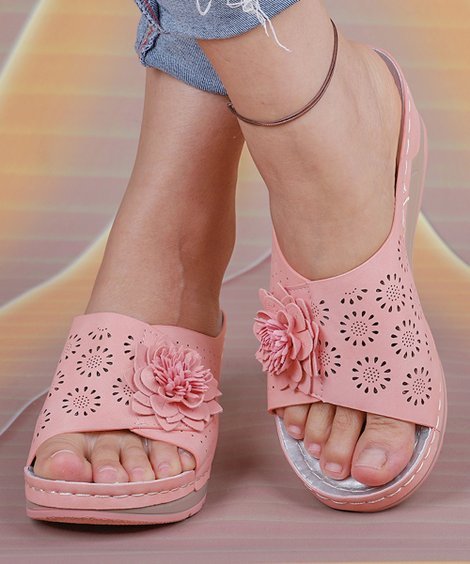 🔥Last Day 49% OFF - 2024 Womens Comfort Flower Hollow Wedge Slide Sandals