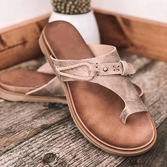 🔥CLEARANCE SALE🔥Genuine Leather Summer Ladies Orthopedic Casual Toe Separation Slippers With Arch Support