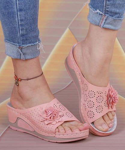 🔥Last Day 49% OFF - 2024 Womens Comfort Flower Hollow Wedge Slide Sandals