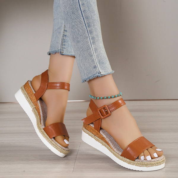 😍[May New]😍2023 Womens Vintage Buckle Ankle Strap Wedge Casual Sandals