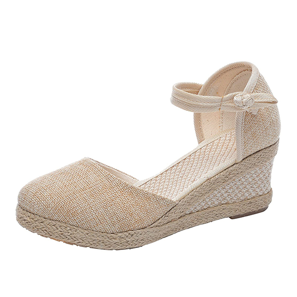 😍[May New]😍Women's Vintage Linen Casual Ankle Strap Backless Heeled 