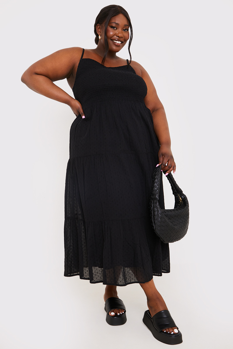 Textured Shirred Midaxi Dress