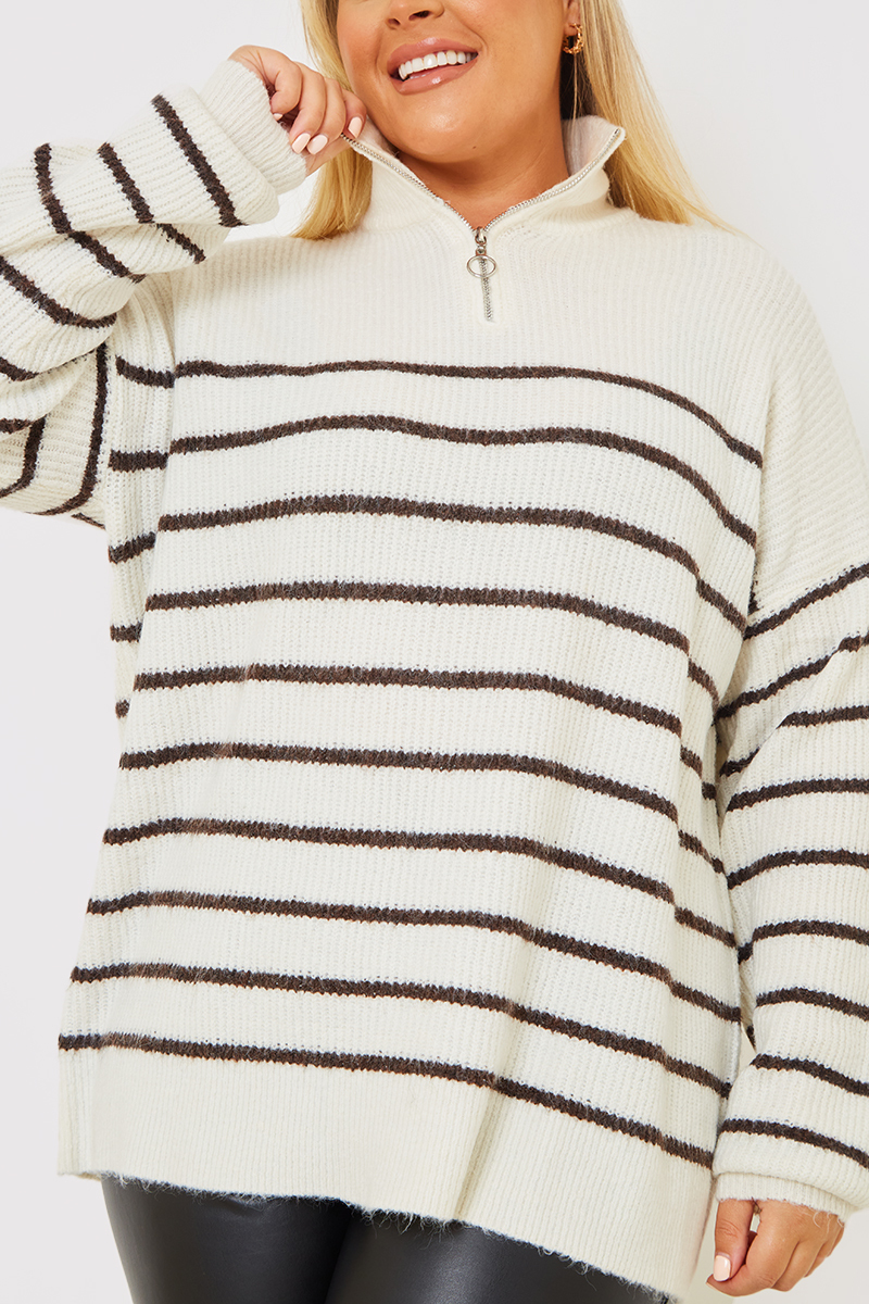 Stripe Collared Zip Up Jumper