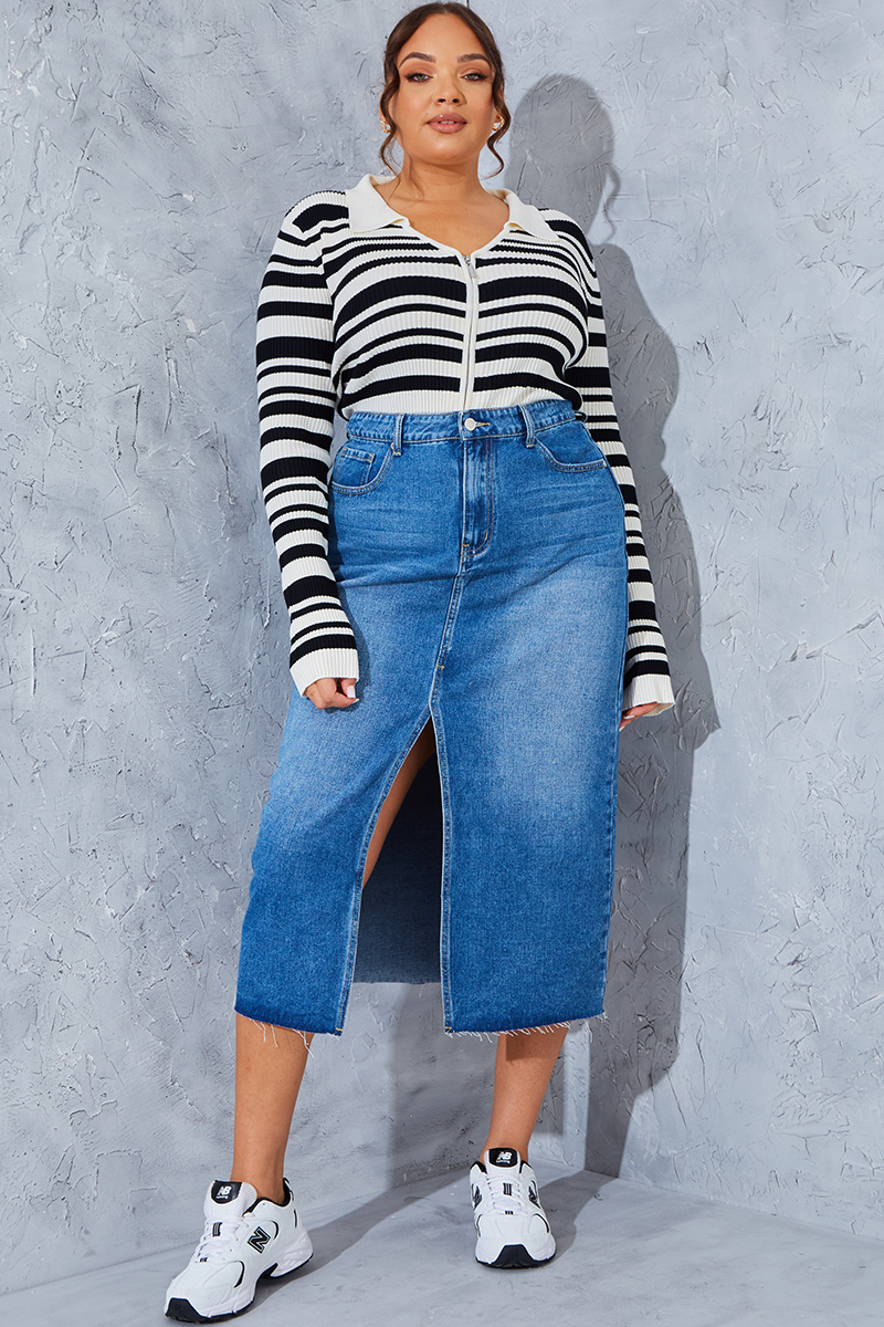 Stripe Zip Detail Knit Top