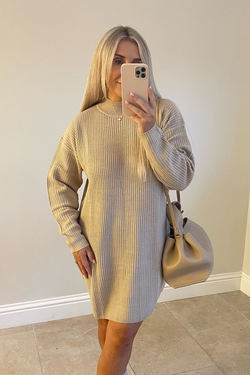 High Neck Knitted Jumper Dress