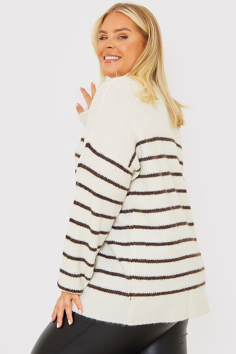 Stripe Collared Zip Up Jumper