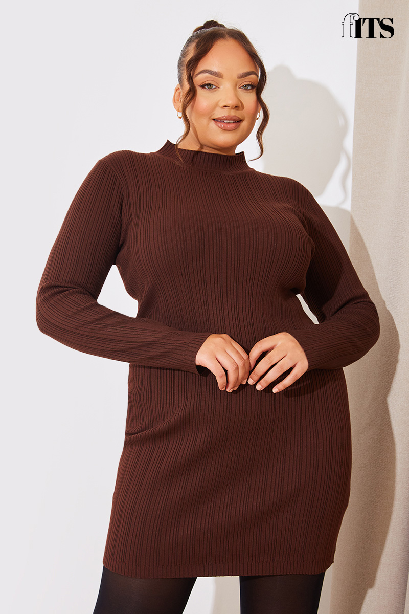 High Neck Variegated Rib Mini Dress