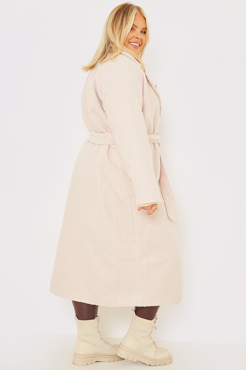 Textured Borg Longline Belted Coat