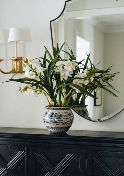 Faux Blooming Orchid Arrangement in Ceramic Pot - 33