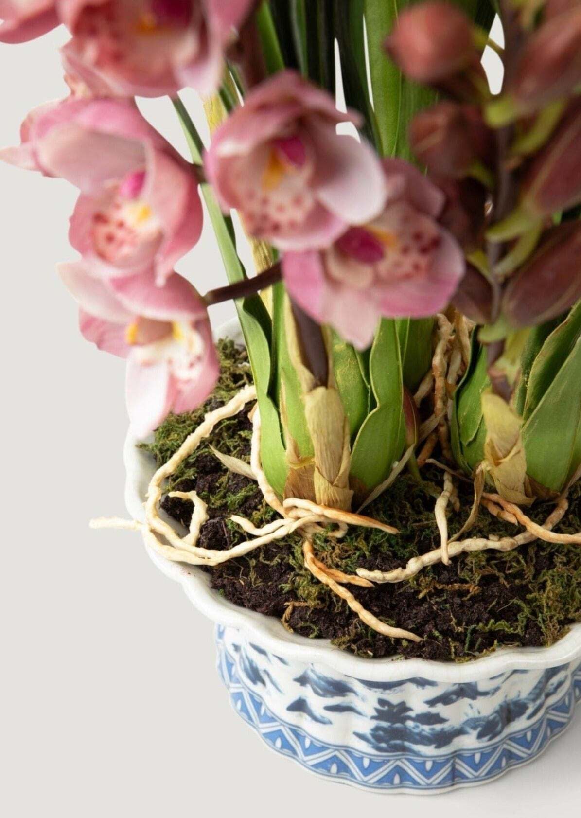 Mauve Faux Orchid Arrangement in Blue Ceramic Pot - 27