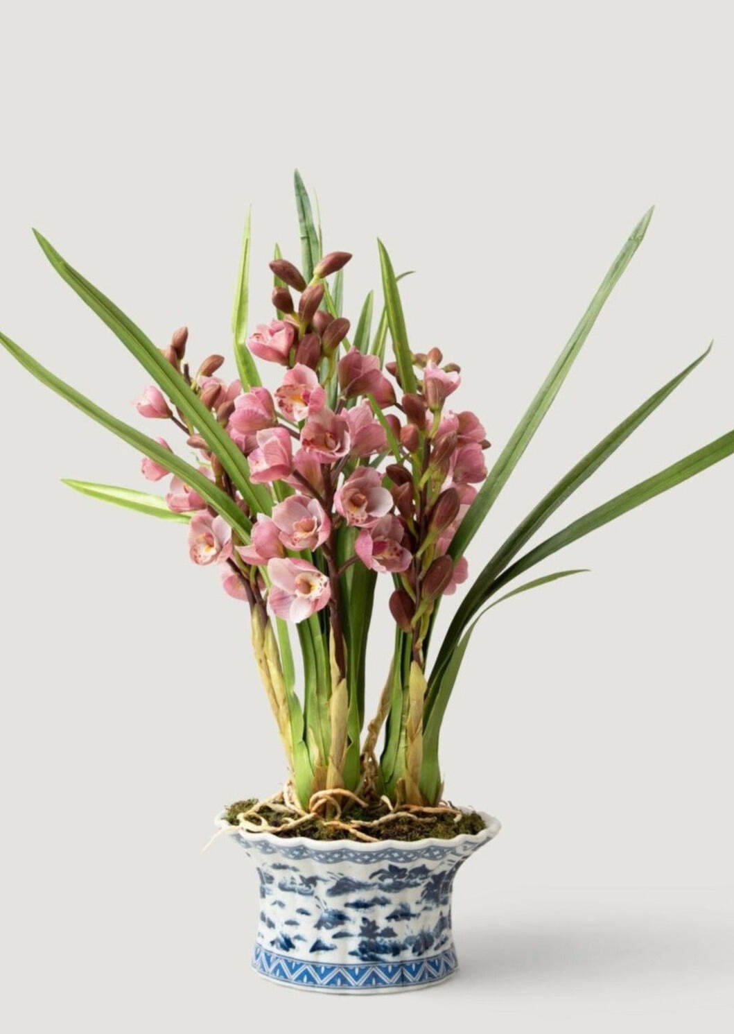 Mauve Faux Orchid Arrangement in Blue Ceramic Pot - 27