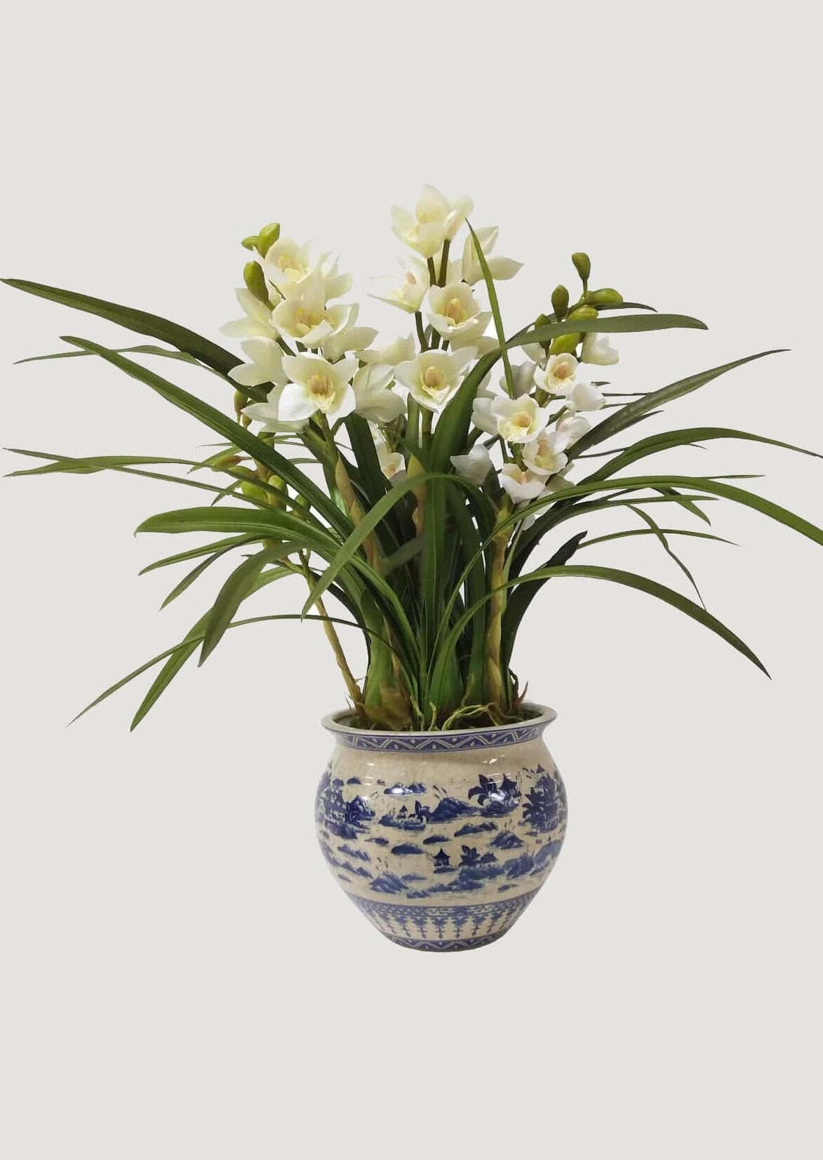 Faux Blooming Orchid Arrangement in Ceramic Pot - 33