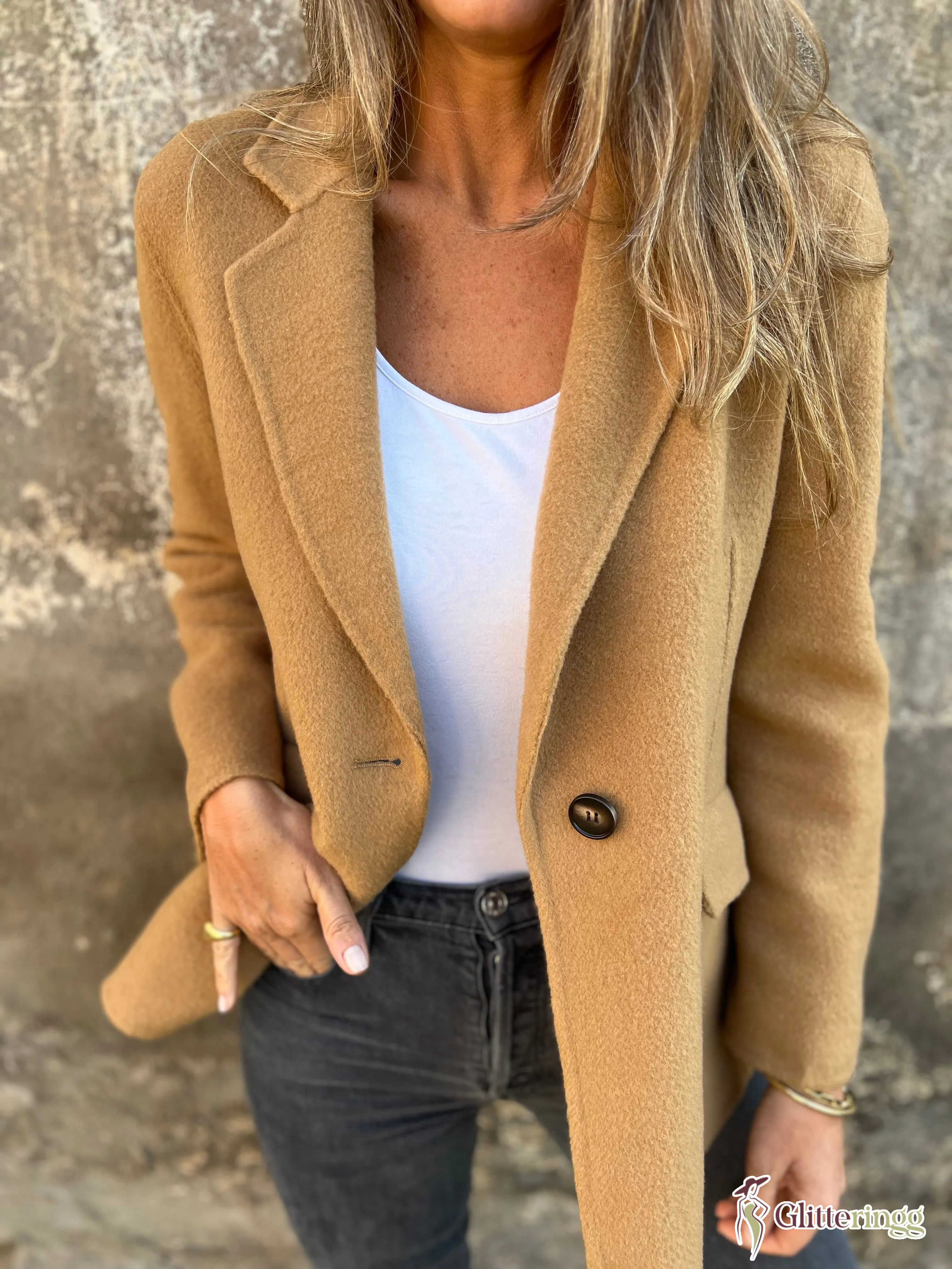 Cashmere solid color single button suit jacket