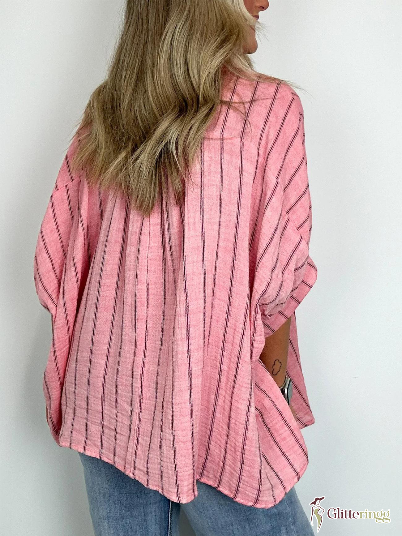 2024 Popular Oversized Striped Button Down Top Shirt Jacket
