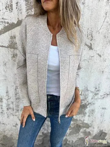 Casual Round Neck Zipper Thin Jacket