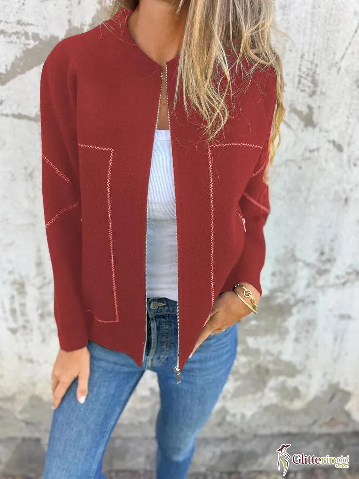 Casual Round Neck Zipper Thin Jacket