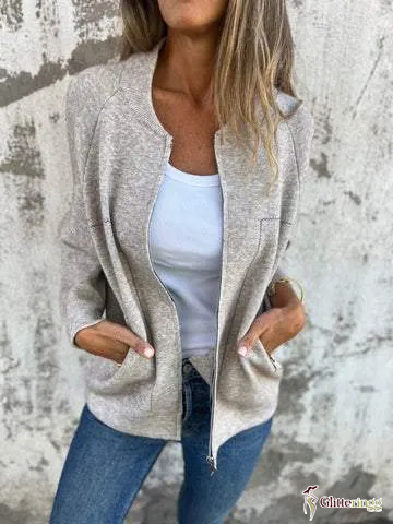 Casual Round Neck Zipper Thin Jacket