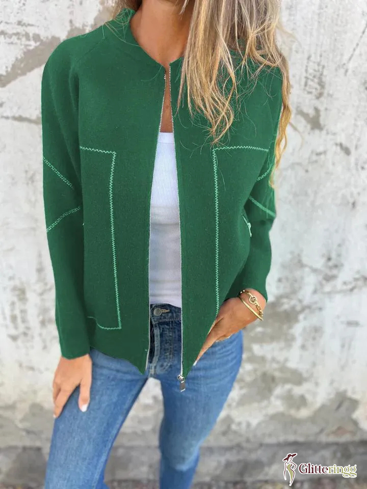 Casual Round Neck Zipper Thin Jacket