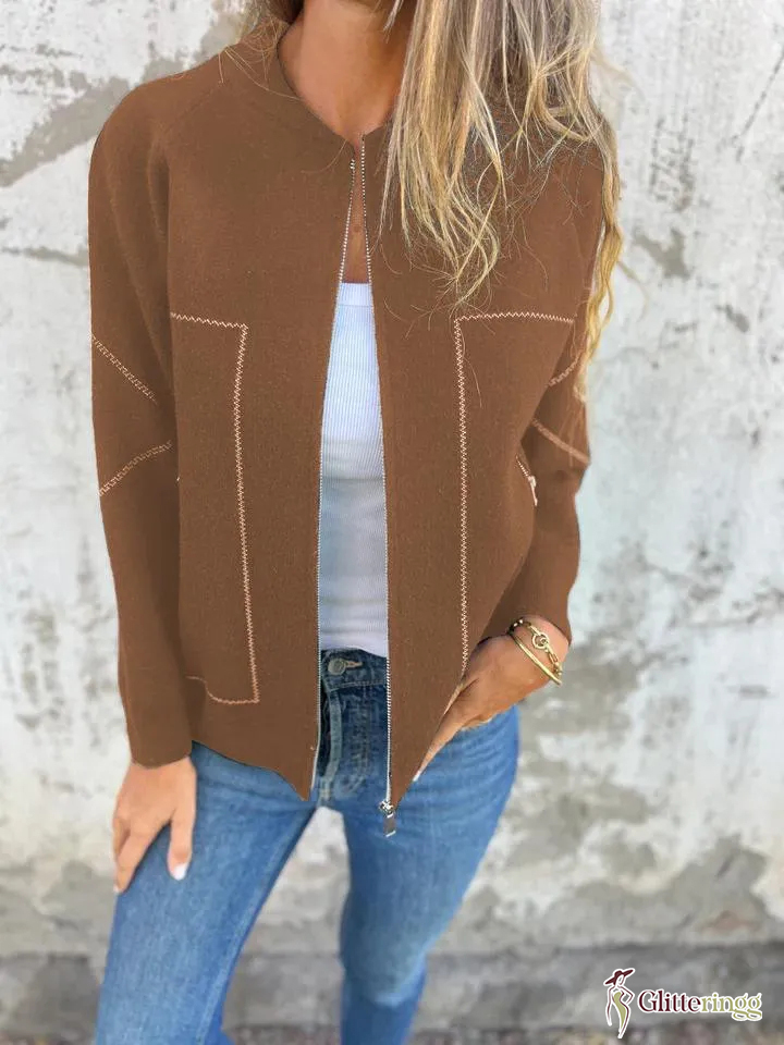 Casual Round Neck Zipper Thin Jacket