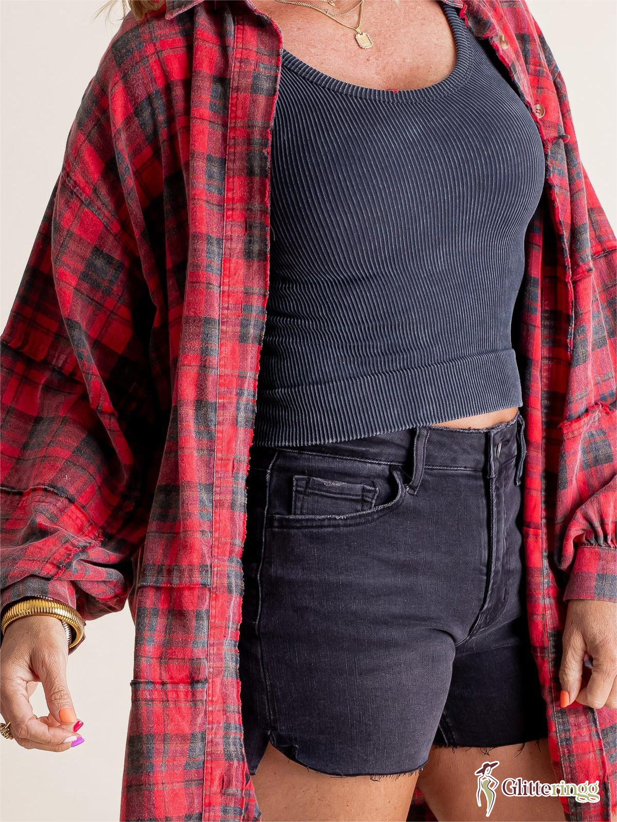 Women's Seams Raw Edge Washed Oversized Shirt Jacket with Pockets(BUY 2 FREE SHIPPING)