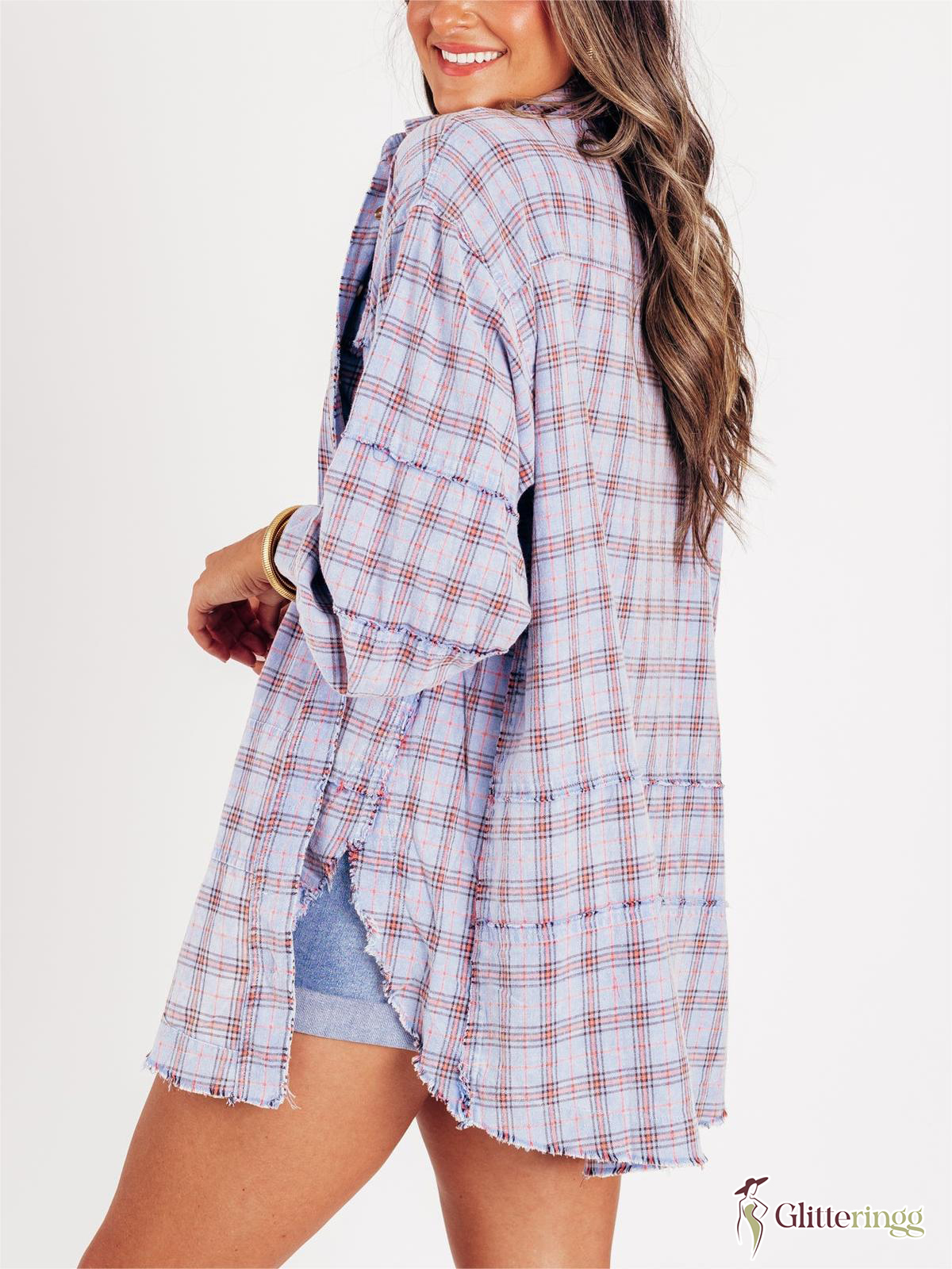 Women's Seams Raw Edge Washed Oversized Shirt Jacket with Pockets(BUY 2 FREE SHIPPING)