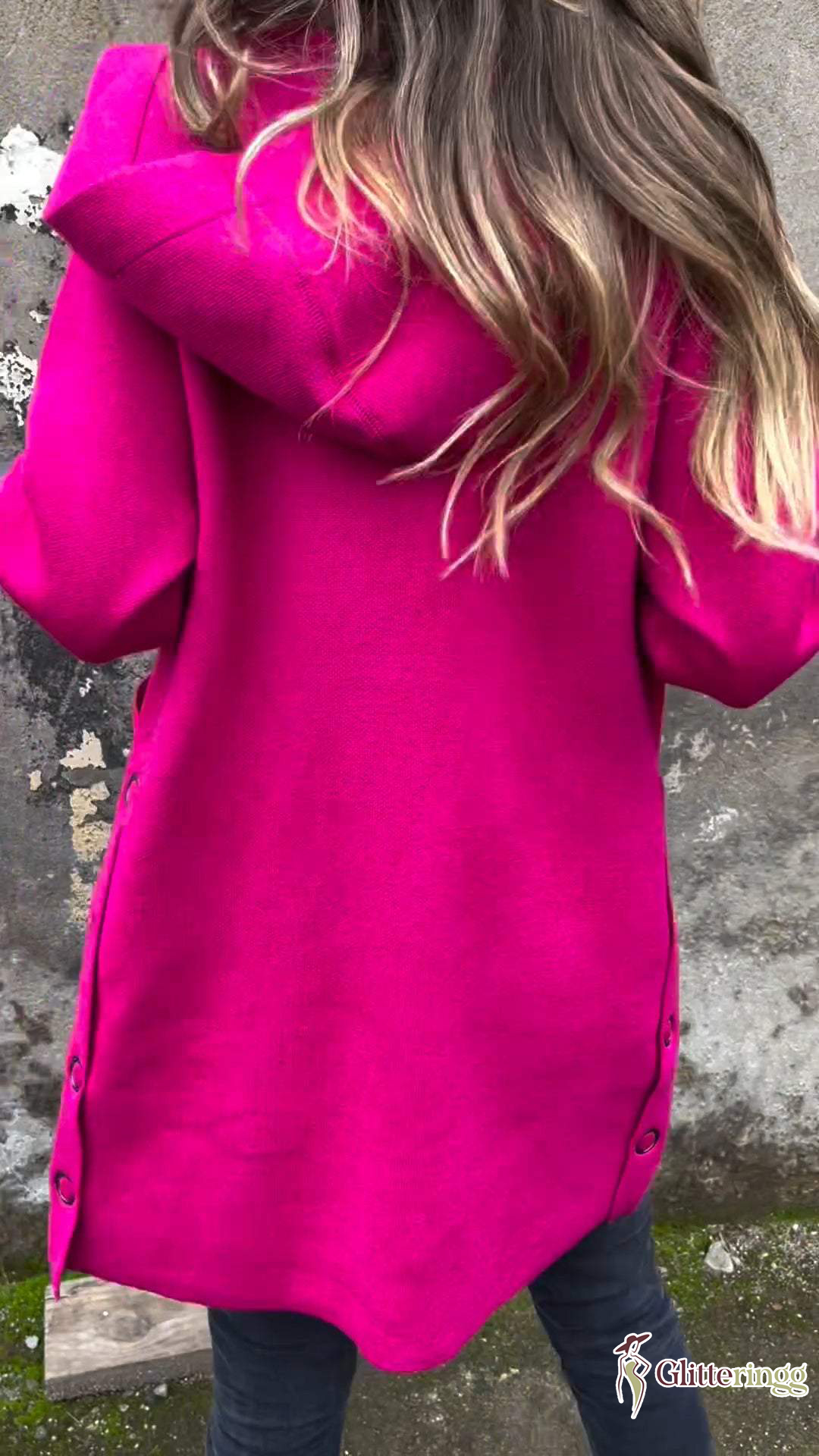 Women's Hooded Long-sleeved Side Button Design Casual Jacket