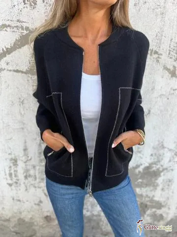 Casual Round Neck Zipper Thin Jacket
