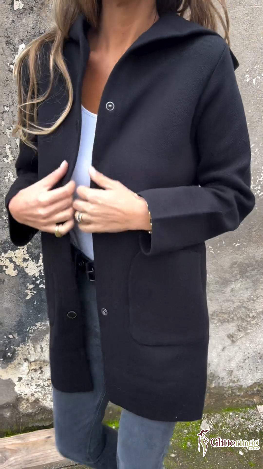 Women's Hooded Long-sleeved Side Button Design Casual Jacket