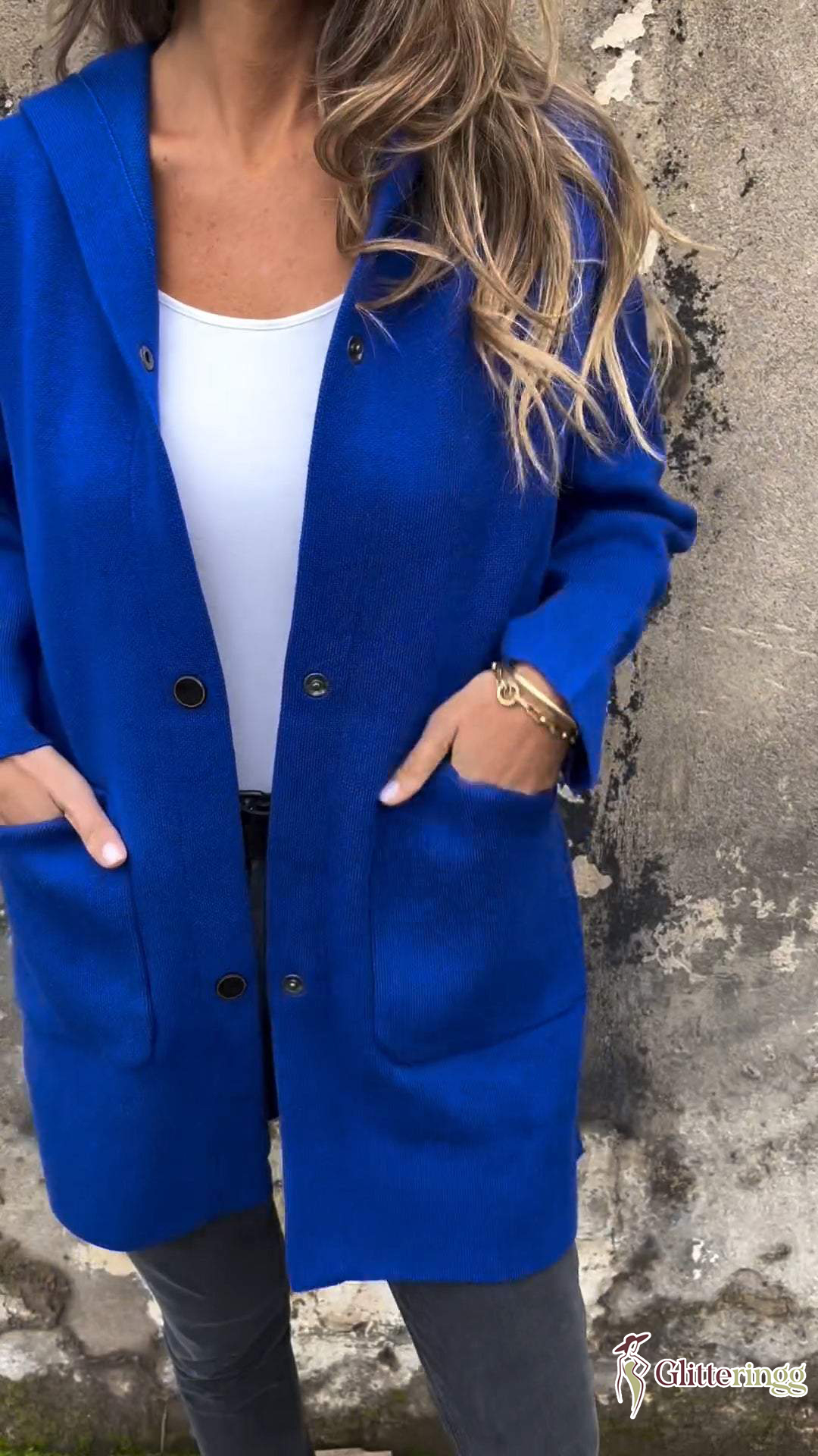 Women's Hooded Long-sleeved Side Button Design Casual Jacket