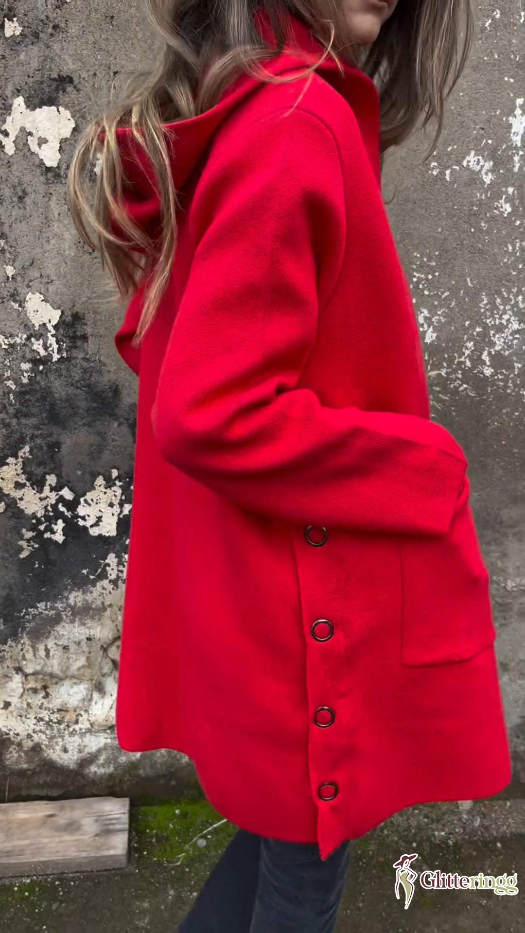 Women's Hooded Long-sleeved Side Button Design Casual Jacket