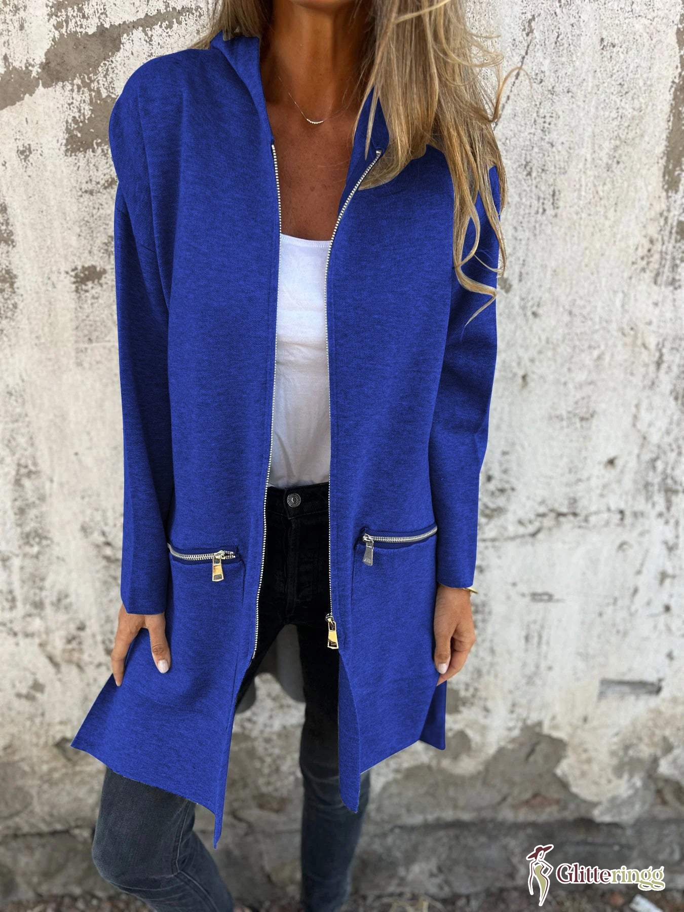 Women‘s Round Neck Zipper Long Sleeve Casual Jacket