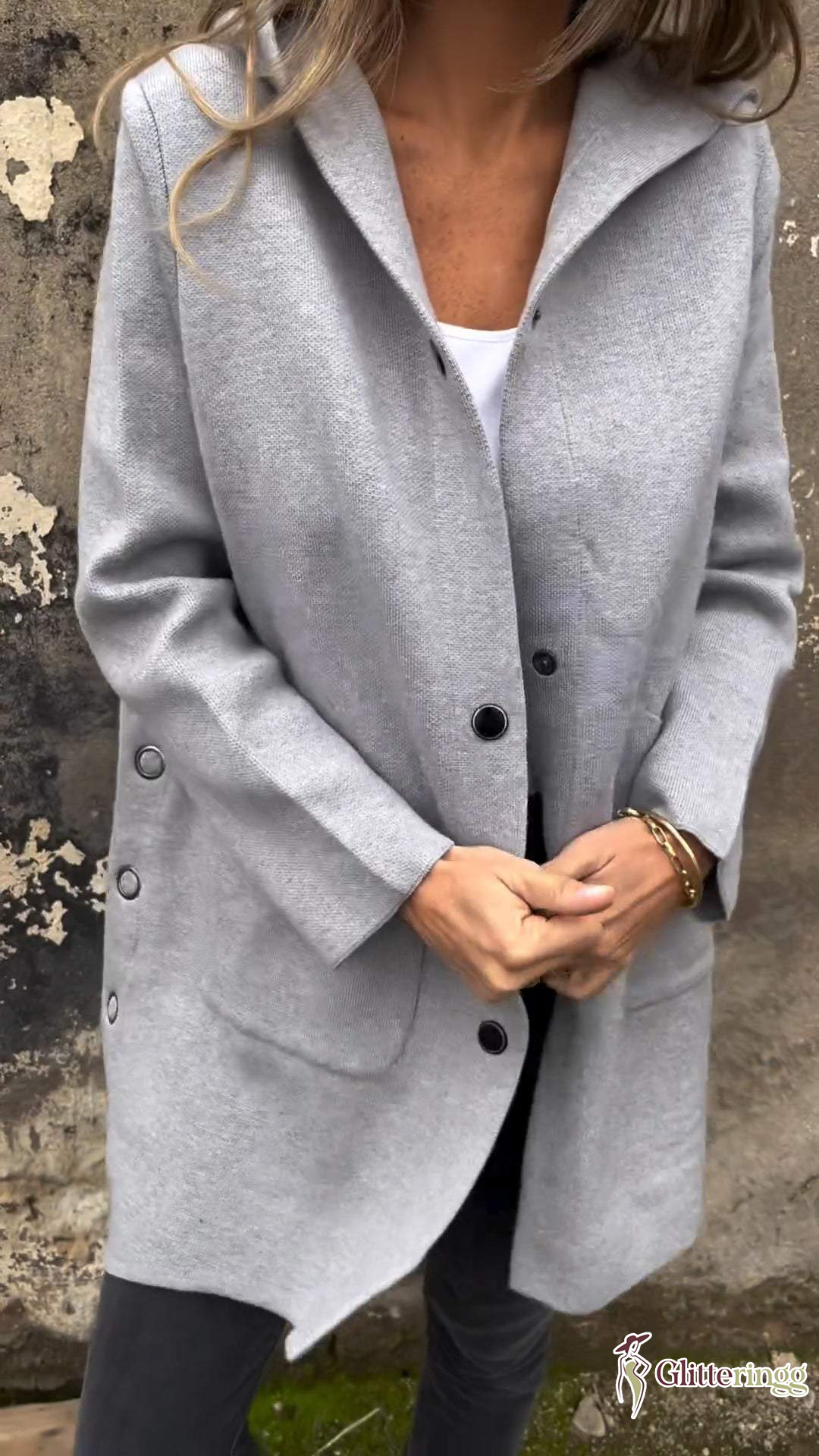 Women's Hooded Long-sleeved Side Button Design Casual Jacket