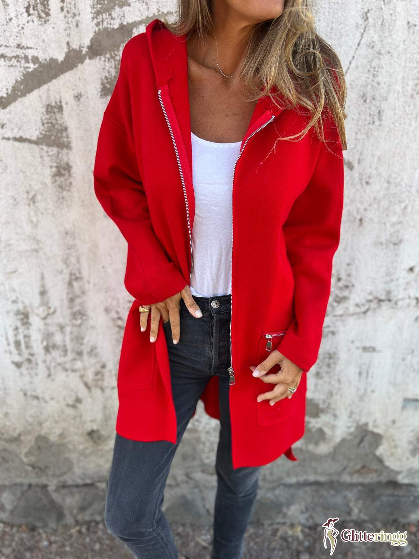 Women‘s Round Neck Zipper Long Sleeve Casual Jacket