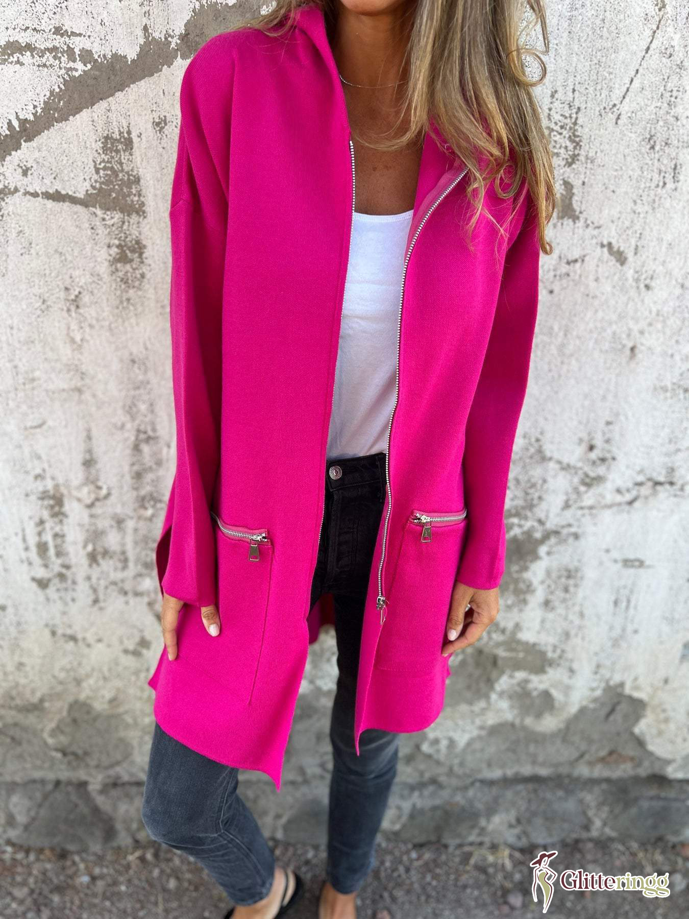 Women‘s Round Neck Zipper Long Sleeve Casual Jacket