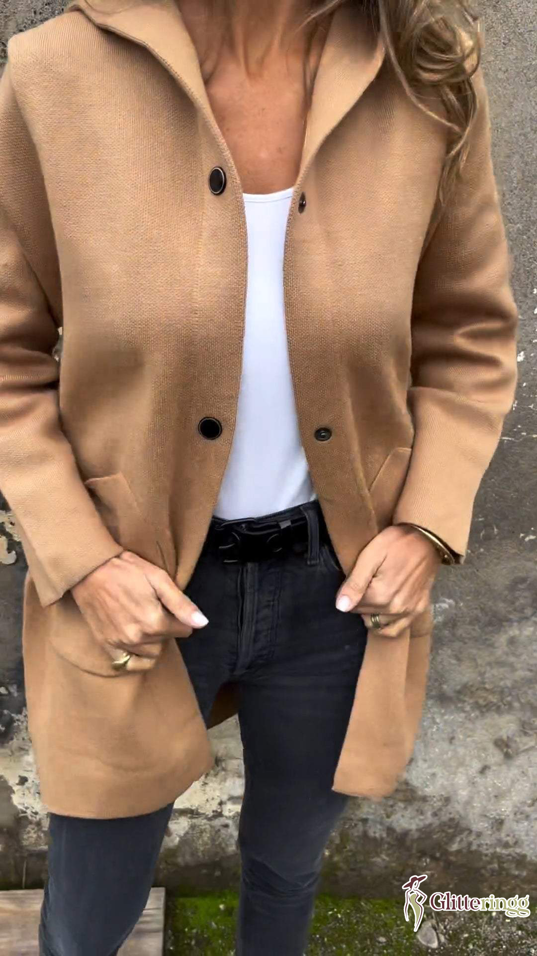 Women's Hooded Long-sleeved Side Button Design Casual Jacket