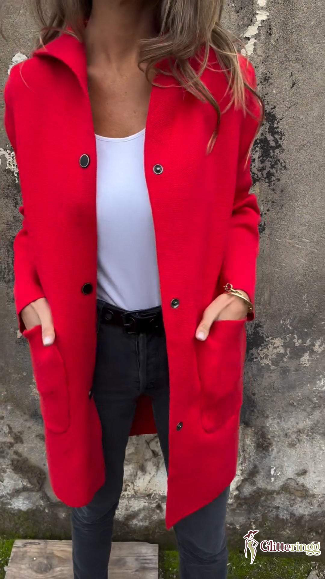 Women's Hooded Long-sleeved Side Button Design Casual Jacket