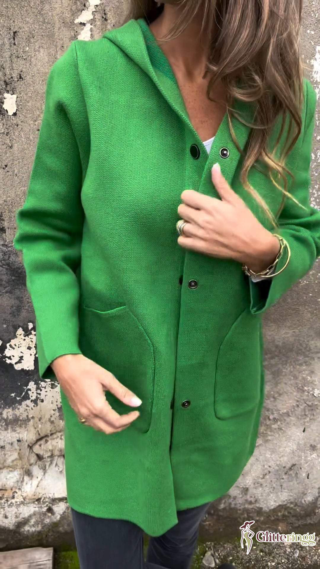 Women's Hooded Long-sleeved Side Button Design Casual Jacket