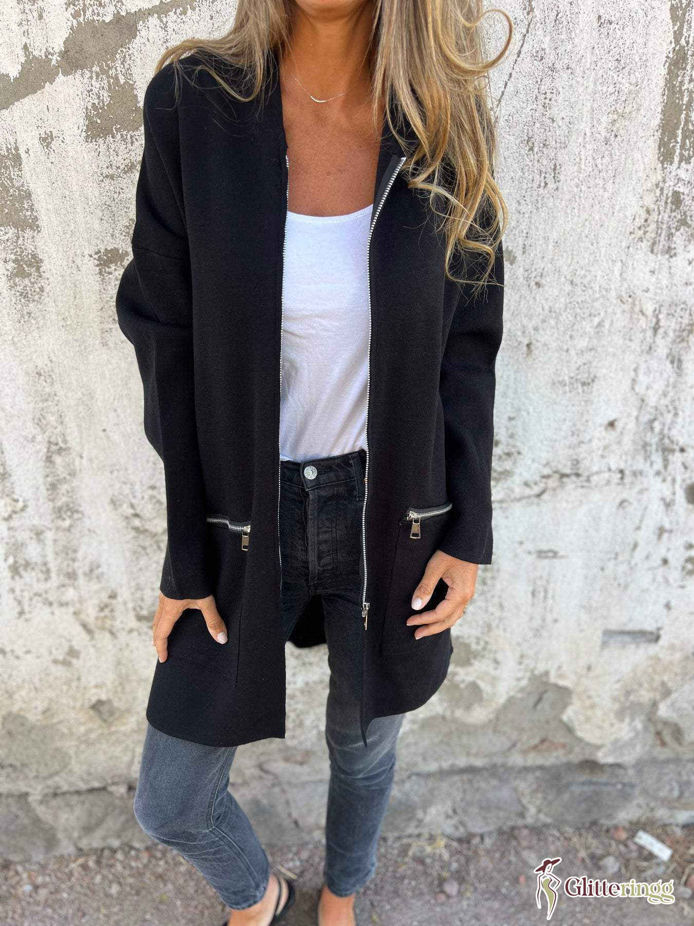 Women‘s Round Neck Zipper Long Sleeve Casual Jacket