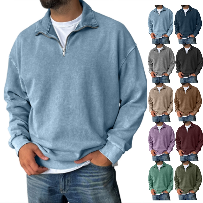 🔥 Hanorac casual pentru bărbați, retro, cu jumătate de fermoar și guler (100% bumbac)