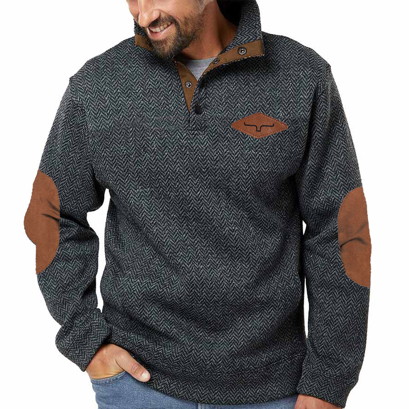 Hanorac Western pentru bărbați Henley Elbow Patch Color Block pentru bărbați
