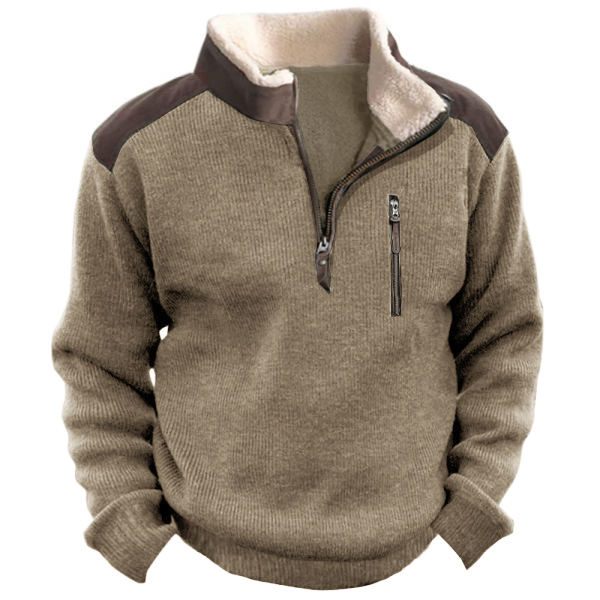 Hanorac tricotat pentru bărbați, retro exterior, guler 1/4, fermoar 1/4, pulover, tricot tactic