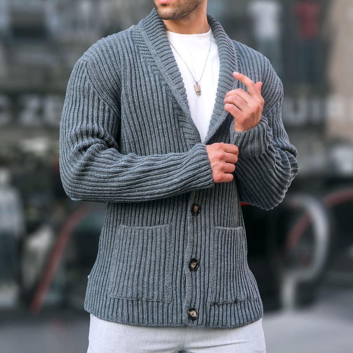 Toamnă și iarnă Pulover pentru bărbați stil nou Ocazional cu mânecă lungă Adăugați pulover subțire gros cardigan