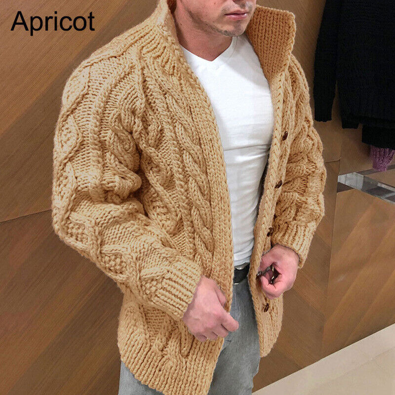 Cardigan formal pentru bărbați, tricot gros, culoare solidă, guler, pulover la modă
