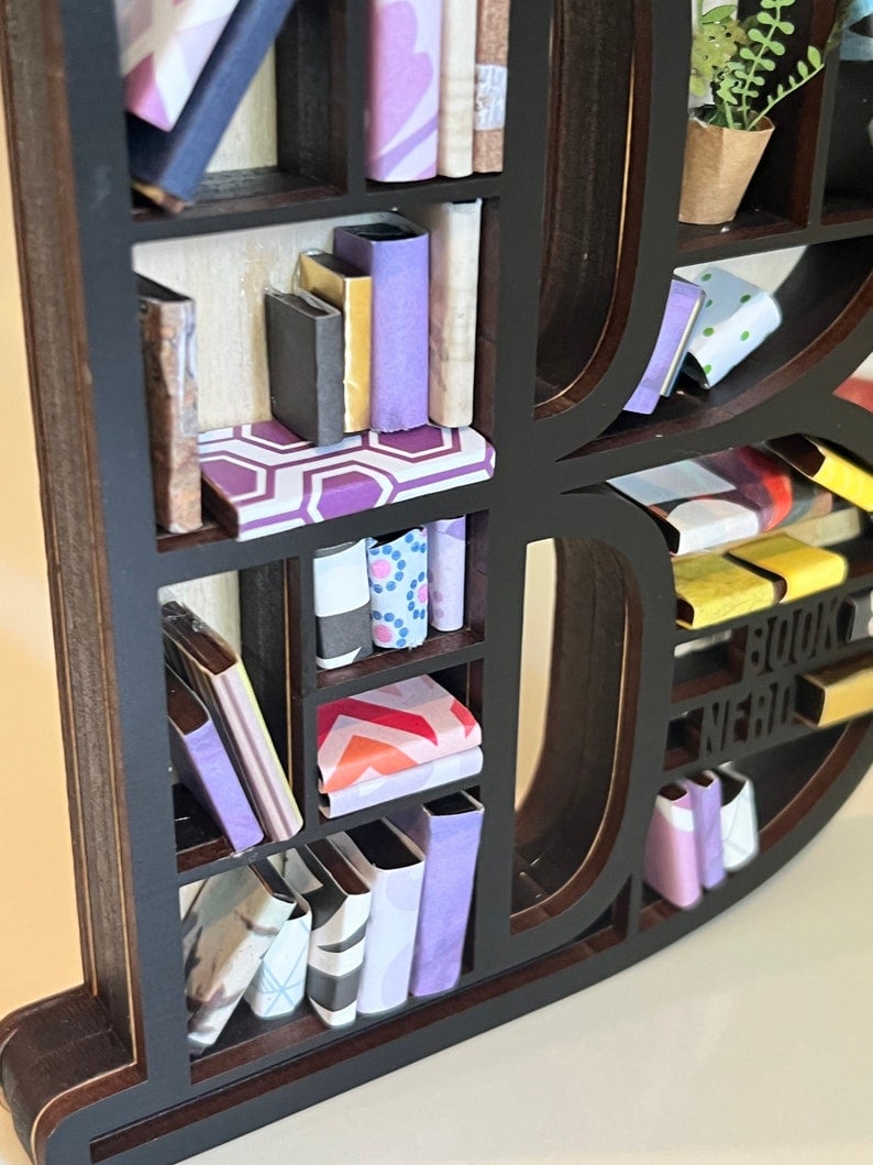 Custom Initial Book Lover Miniature Bookshelf