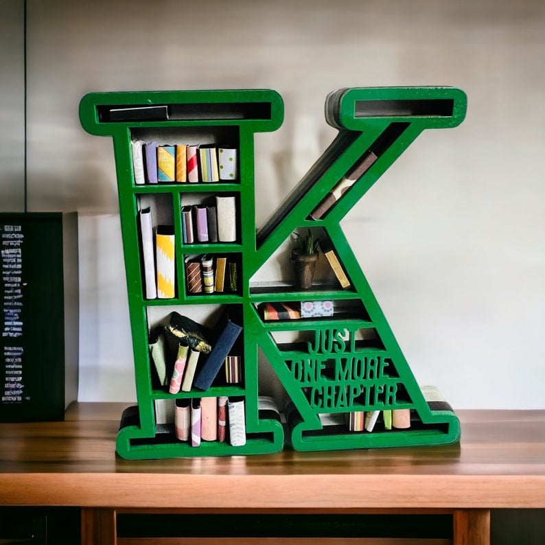 Custom Initial Book Lover Miniature Bookshelf